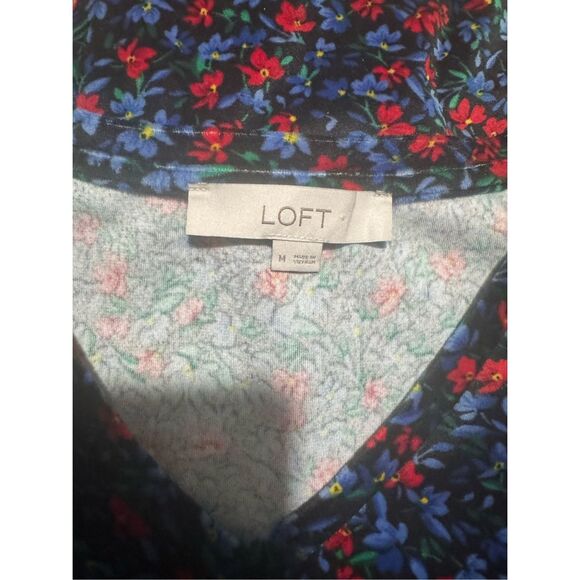 Loft Floral Velvet Dolman sleeve v- neck top M - Picture 3 of 6